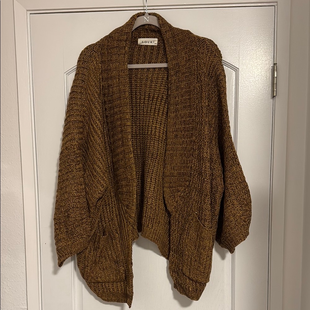 SOLAI Brown Chunky Knit Open-Front Cardigan